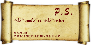 Pázmán Sándor névjegykártya